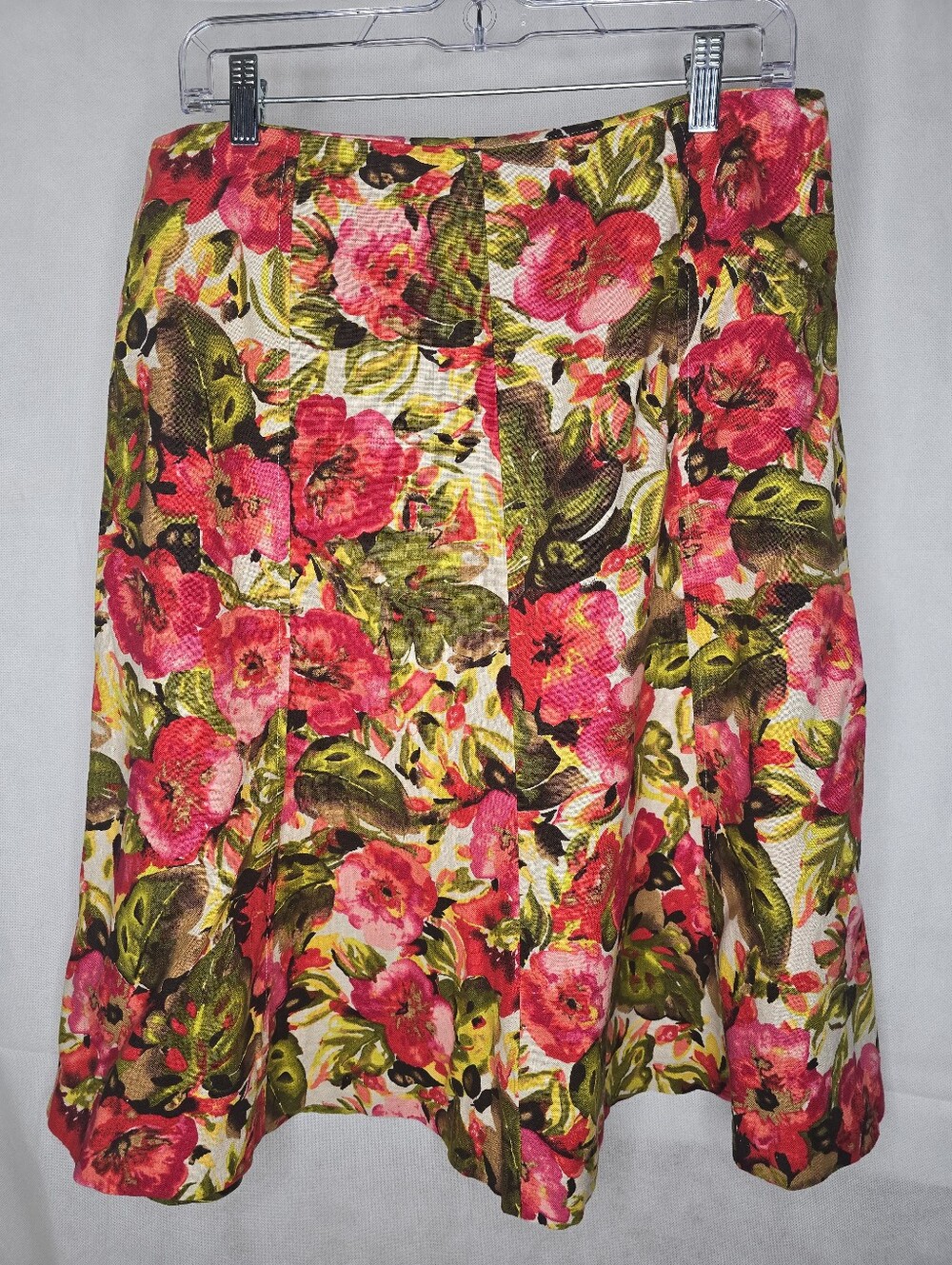 Christopher & Banks Floral A-Line Skirt Pink Multicolor Linen Cotton Cottage 10